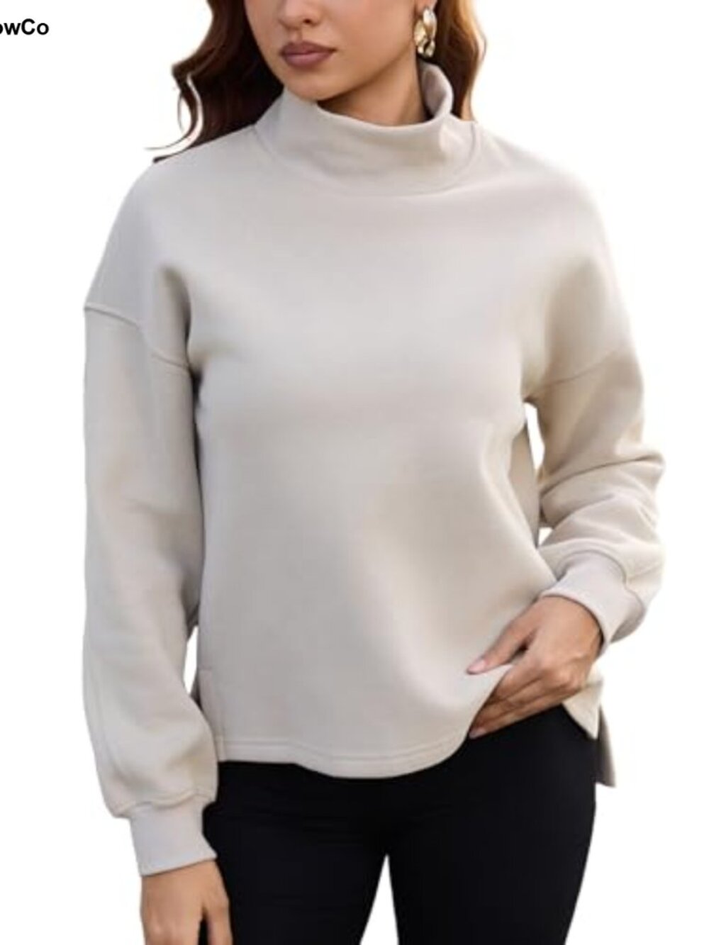 Mock Neck Sweatshirt Fleece Lined Long Sleeve Pullover Top